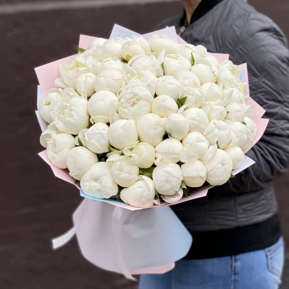 Букет из 51 белого пиона