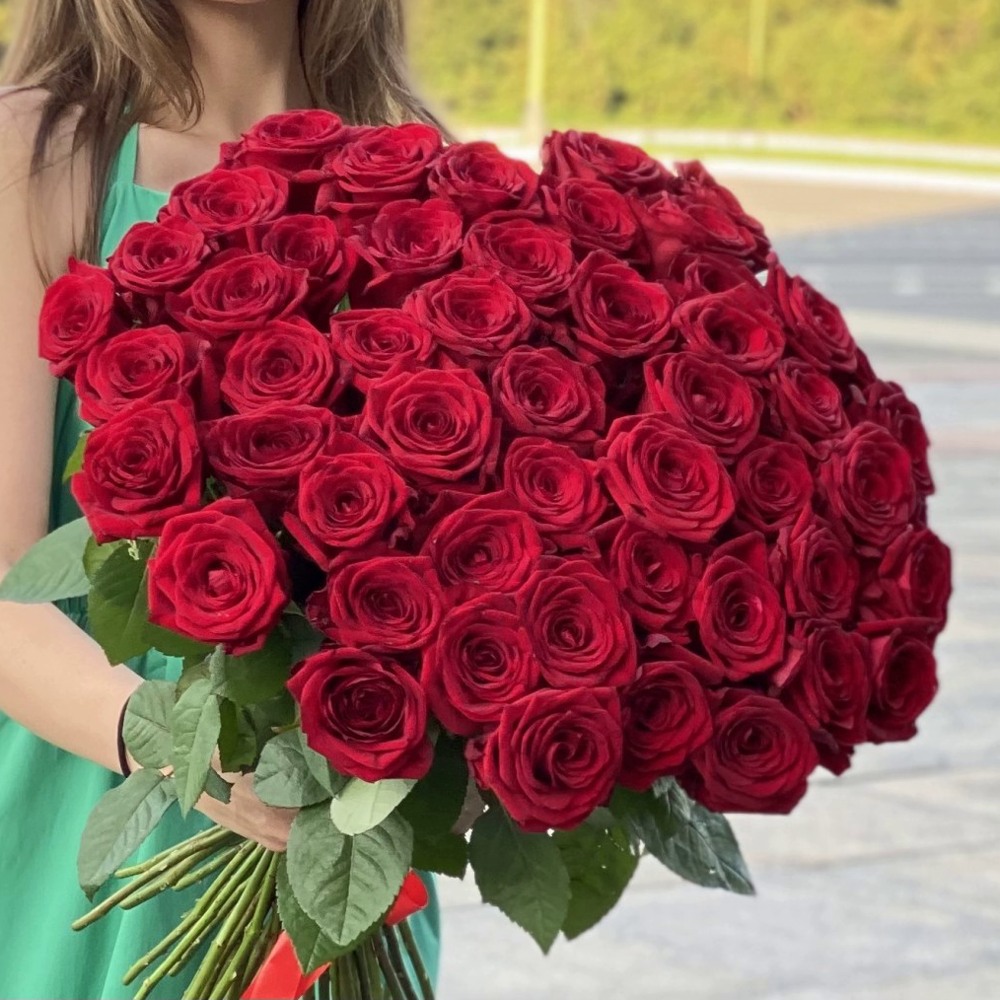 51 красная роза Premium 60 см