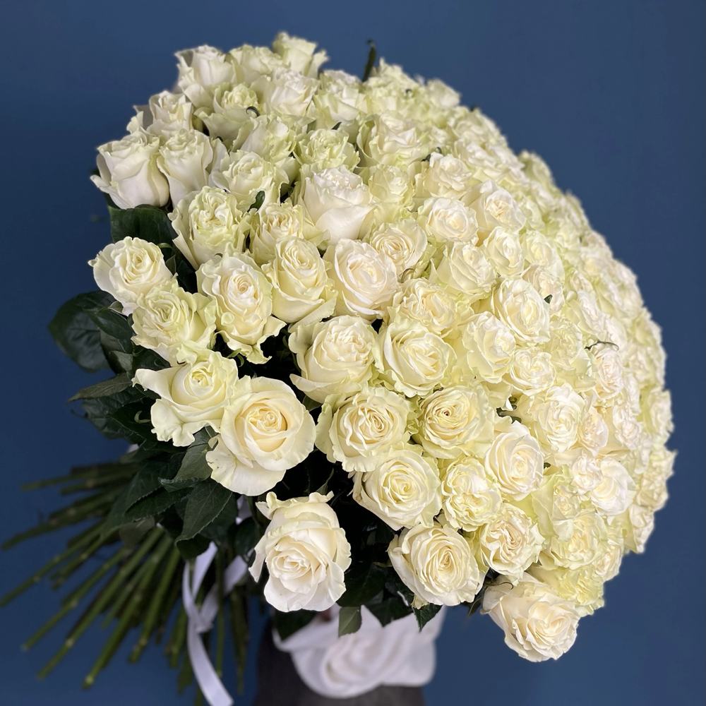 101 белая роза Premium 80 см.