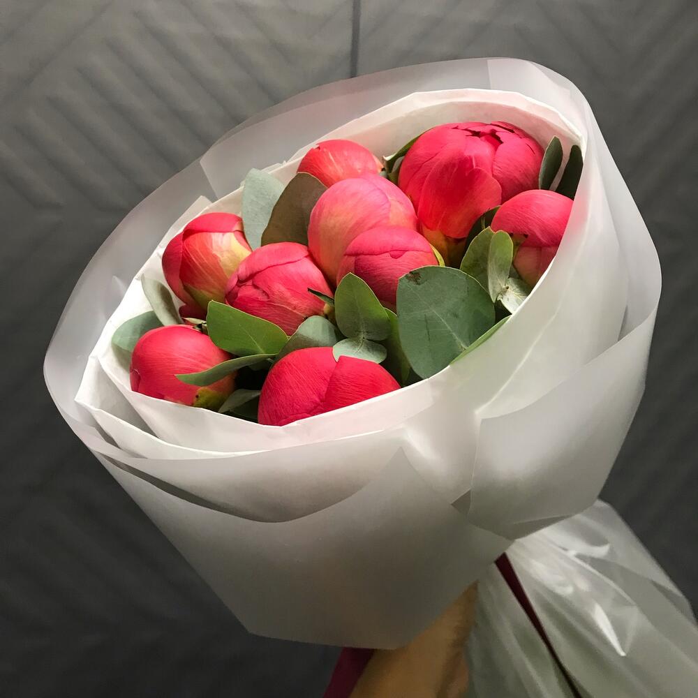 Букет из 9 коралловых пионов