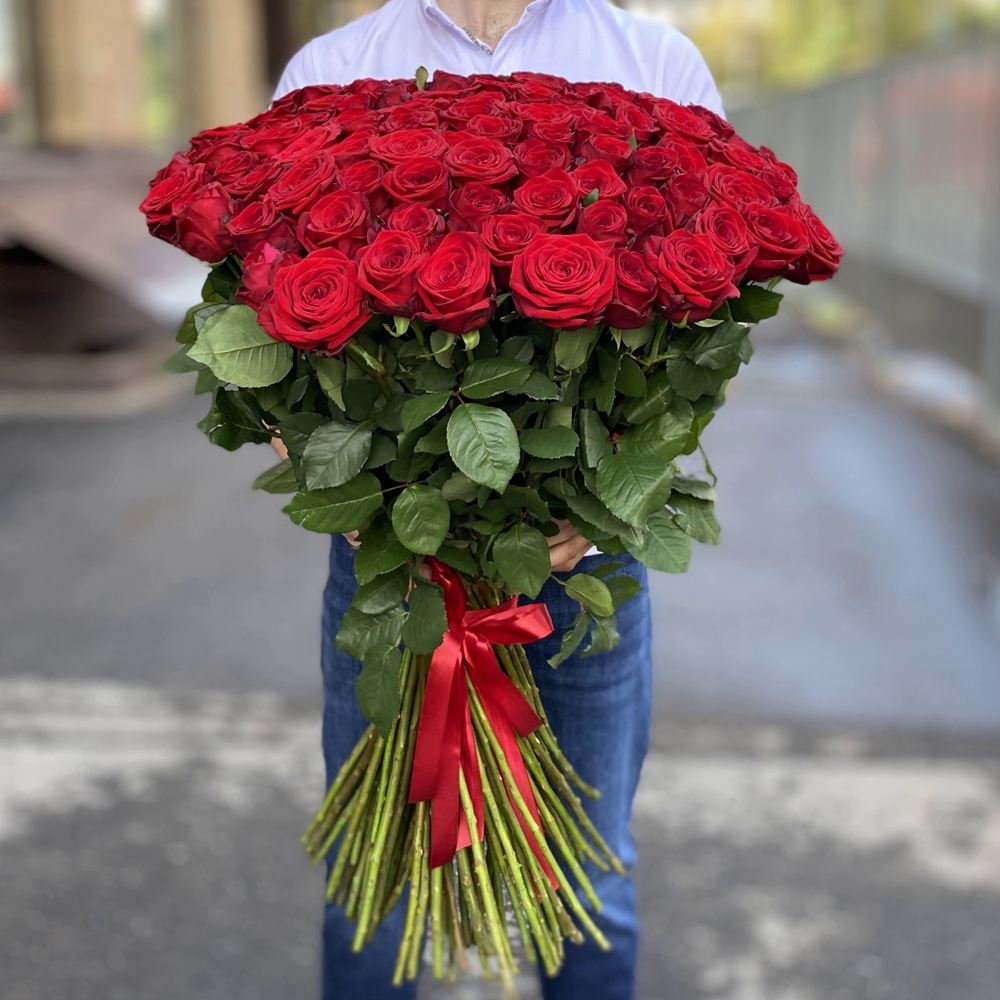 101 красная роза Premium Эквадор 90 см.