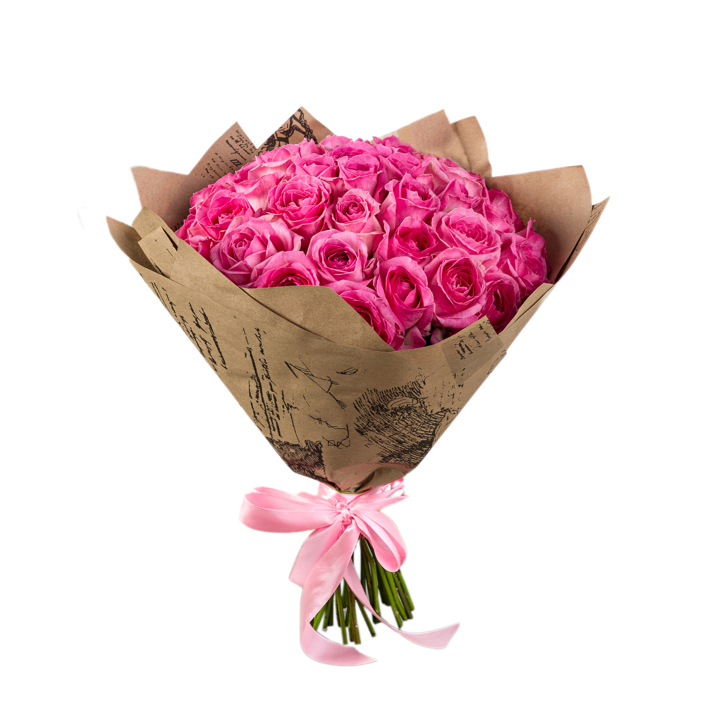Букет из 35 розовых роз 40 см в крафте