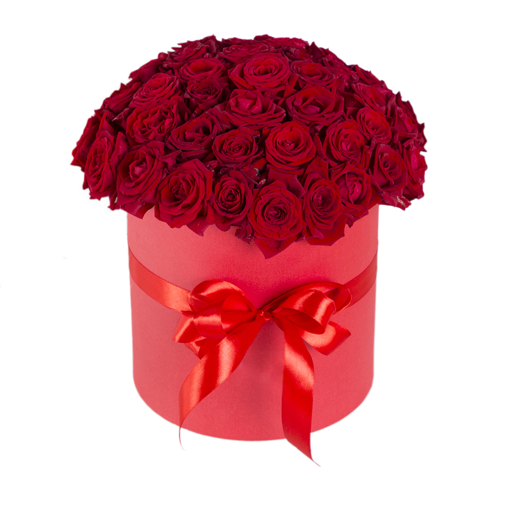 51 красная роза в шляпной коробке
