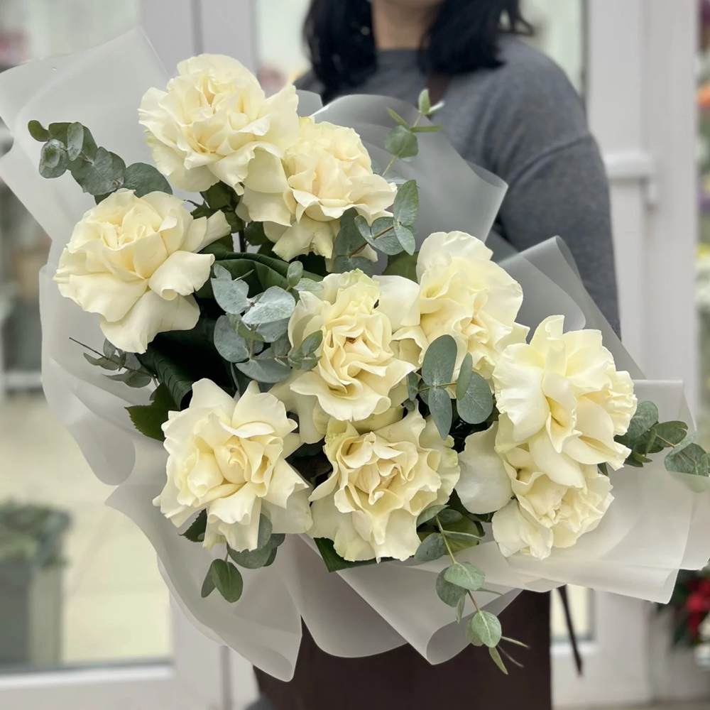 Французская белая роза 9 шт.