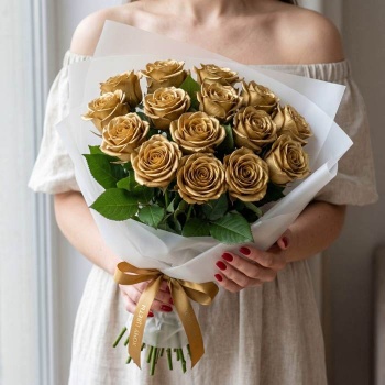 Букет из 15 золотых роз Premium