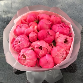 Букет из 15 коралловых пионов